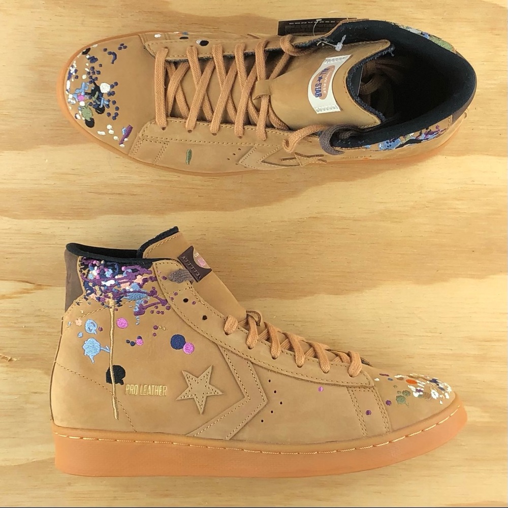 Converse Pro Leather High Top Bandulu Paint Splatter Wheat Athletic Shoes Sz 8